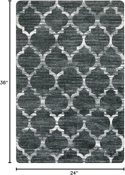 Lahome Moroccan Washable Entry Rug - 2x3 Small Throw Kitchen Rugs Non-Slip Soft Area Rugs for Bedroom Grey Distressed Bathroom Mats Indoor Doormat Carpet for Entryway Laundry Room Living Room Bedside