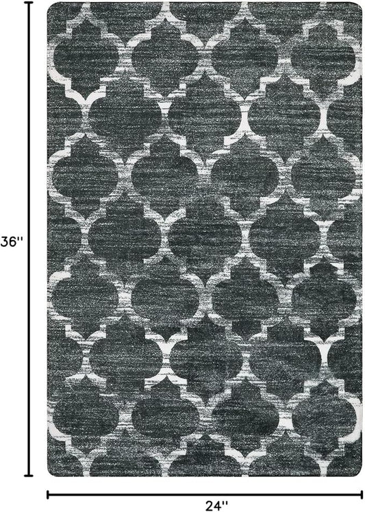 Lahome Moroccan Washable Entry Rug - 2x3 Small Throw Kitchen Rugs Non-Slip Soft Area Rugs for Bedroom Grey Distressed Bathroom Mats Indoor Doormat Carpet for Entryway Laundry Room Living Room Bedside