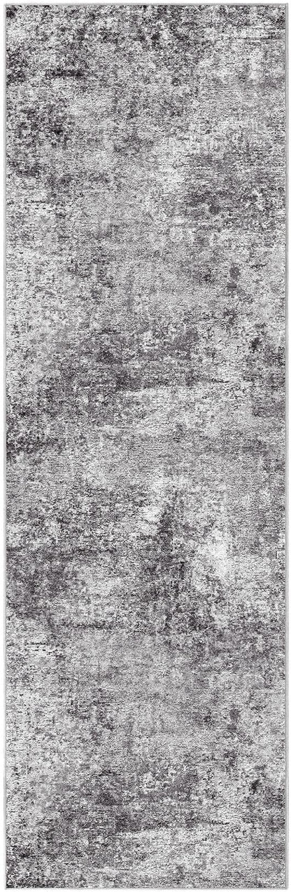 Washable Runner Rug for Hallway: 2.6x8 Neutral Modern Abstract Low Pile Area Rug with Non-Slip Backing - Carpet for Bedroom Kitchen Laundry Entryway Bathroom Indoor - Grey