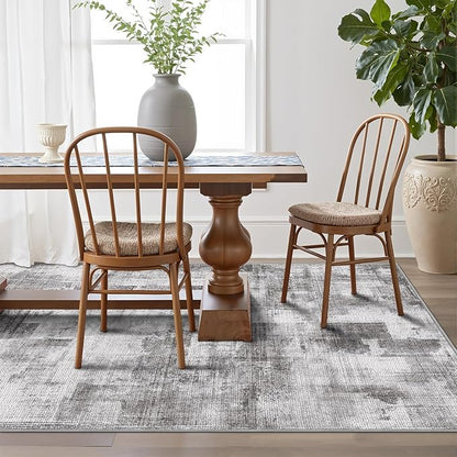 LUMI 8x12 Washable Low-Pile Area Rug for Living Room, Ultra Soft Modern Neutral Grey Rugs Non Slip with Rubber Backing, High Traffic, Stain Resistant Carpets, Ideal for Bedroom, Dining Room