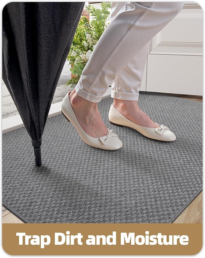 Color&Geometry Thin Front Door Mat Indoor Entrance Non Slip Rubber Backed, 17.5"x30" Indoor Door Mats for Entryway, Dirt Trapper Doormat Washable Front Door Rugs, Grey (Rolled-up NO Creases)