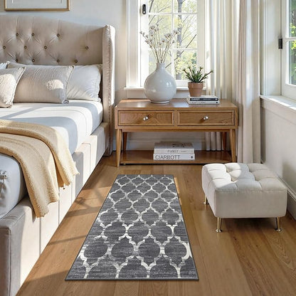 Lahome Moroccan Grey Runner Rug for Hallway - 2x4 Rug Washable Non-Slip Small Rug Lightweight Throw Soft Bath Modern Floor Carpet Runner for Kitchen Entryway Bedroom Laundry Room