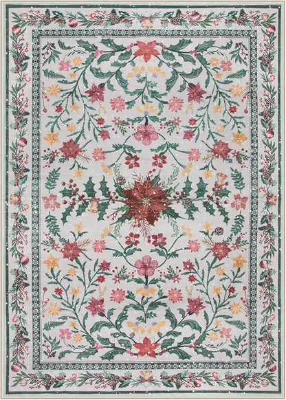 Lahome 5x7 Christmas Rug for Living Room, Boho Soft Rugs for Bedroom Decor Aesthetic, Washable Holly Berries Area Rug for Dining Room Fireplace Apartment Rustic Decor