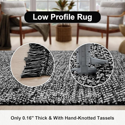 Collive Washable Area Rug 3' x 5', Modern Woven Kitchen Rugs, Black/Cream Braided Cotton Rug Indoor Door Mat Throw Carpet for Entryway Living Room Nursery Mudroom Laundry Room