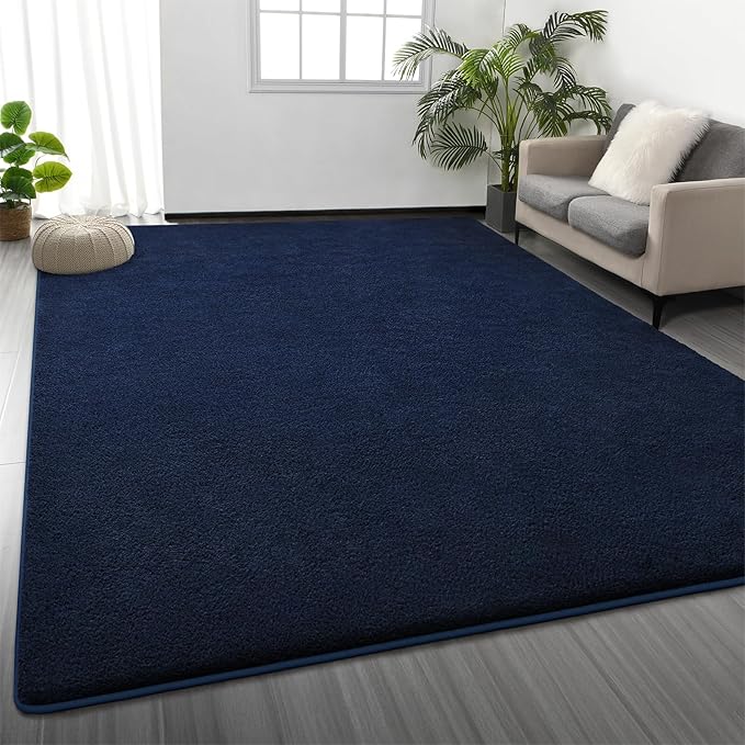Large Area Rugs for Living Room Bedroom, 7 x 10 Ft Non-Slip Modern Area Rug, Soft Thickened Memory Foam Rug, Comfy Minimalist Indoor Carpet for Boys Girls Room Nursery Dorm Home Decor, Navy Blue