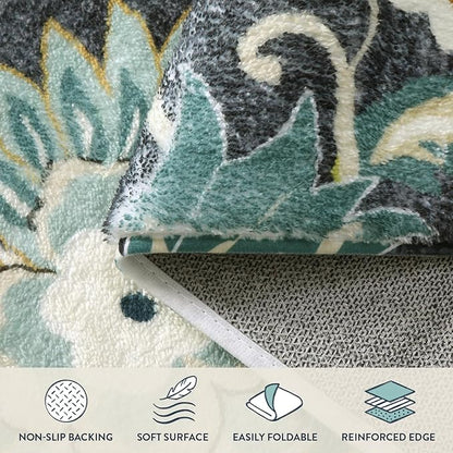 Lahome Floral Runners for Hallways - 2x6 Kitchen Runner Rugs Non Skid Washable Non-Slip Laundry Room Rug Throw Low-Plie Entryway Rug Blue Paisley Print Carpet Runner for Bedroom Bathroom Living Room
