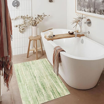 MUJOO Small Rug Washable,2x3 Area Rugs for Entryway Entry Entrance Bedroom Bathroom,Modern Abstract Low Pile Throw Rug,Front Door Mat Non Slip Accent Neutral Carpet Indoor Green
