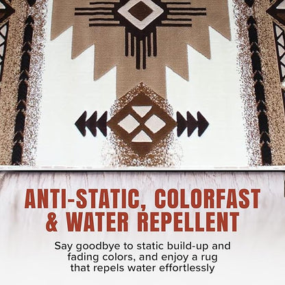 YHSF South West Native American Area Rug C318 - Easy Clean, Thick, Soft, Durable Native Tribal American Indian Inspired Rug for Bedroom/Living Room and More - Ivory, 8 Feet x 10 Feet
