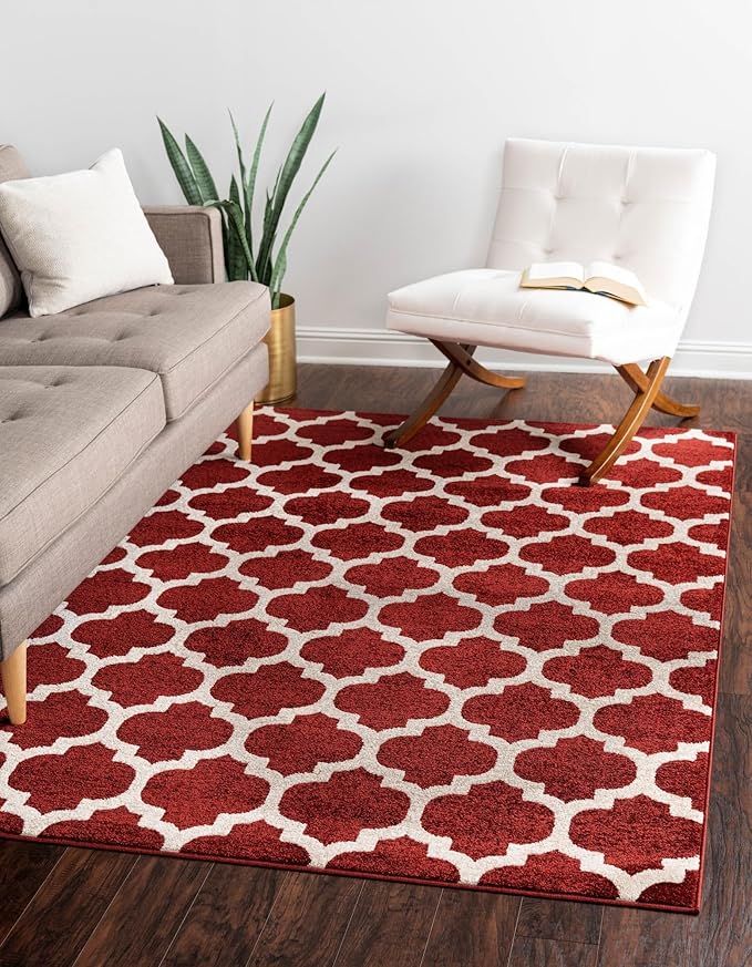 Rugs.com Lattice Collection Rug – 4x6 Dark Terracotta Medium-Pile Rug Perfect for Entryways, Kitchens, Breakfast Nooks, Accent Pieces