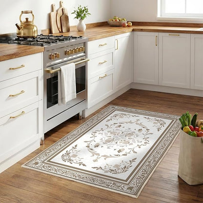 SOULFUL Medium Pile 2x3 Entryway Rug - Cozy Soft Underfoot Small Area Rug - Brown Boho Floral - Washable Non-Slip - Perfect for Hallway Kitchen Bedroom Bathroom Indoor Entrance