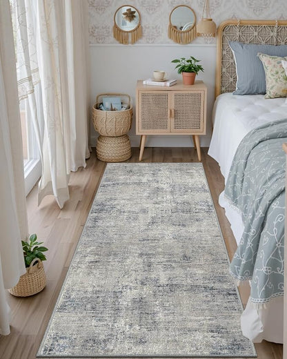 DEXI Hallway Runner Rug 3x12, Modern Abstract Non Slip Thin Soft Runners Carpet, Stain Resistant Washable Indoor Rug for Hallway Entryway Kitchen Laundry Room Living Room, Blue