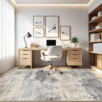 10x14 Area Rugs Living Room: Washable Large Abstract Modern Soft Rug Stain Resistant Indoor Floor Non Slip Accent Carpet for Bedroom Nursery Playroom Office Dining Room Dorm Home House- Gray Brown