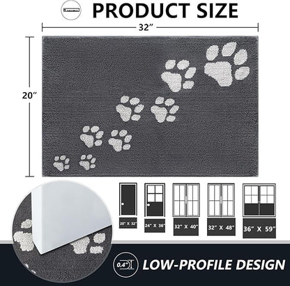 Timo Indoor Door Mat,20"x32" Super Absorbent Dog Mats, Low-Profile Washable Entryway Rug, Rubber Backing Non Slip Front Door Mats, Resist Dirt Inside Entrance Doormat for Shoes, Grey