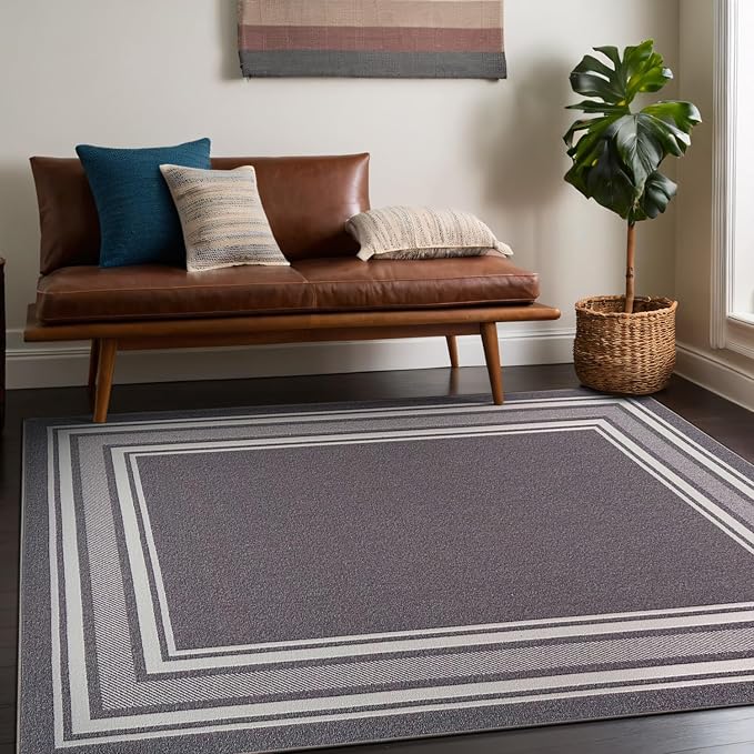 Beverly Rug Non Slip Area Rugs 3x5 Modern Bordered Non Skid Rubber Backing Soft Area Rug for Living Dining Room Easy to Clean Non Shedding Kitchen Bedroom Indoor Carpet 3 x 5 Gray