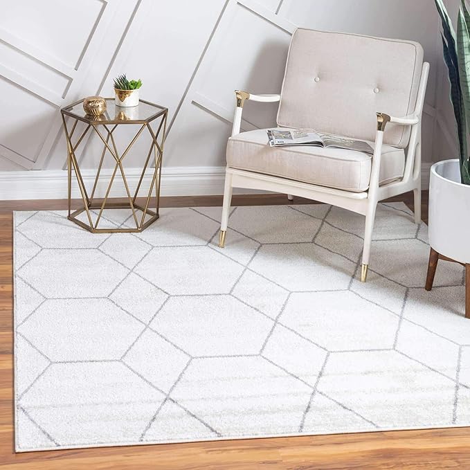 Unique Loom Trellis Frieze Collection Area Rug - Geometric (7' Square, Ivory/ Gray)