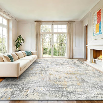 8x10 Area Rugs for Living Room, Modern Abstract Washable Rug with Non-Slip Backing & Low Pile, Large Washable Rug with Abstract Pattern for Bedroom, Dinning Room, Home Office,Beige