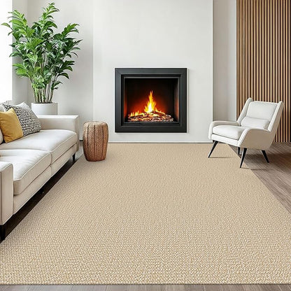 EARTHALL Washable Area Rugs 6x9 Ft Non Slip Living Room Rugs Cotton Dining Room Rug Braided Bedroom Rugs Indoor Outdoor Floor Carpet for Living Room, Bedroom, Dining Room, Golden Beige/White