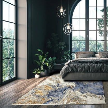 LUXE WEAVERS Marble Collection Blue Area Rug 6x9 Modern Abstract Swirl Design Non-Shedding Carpet