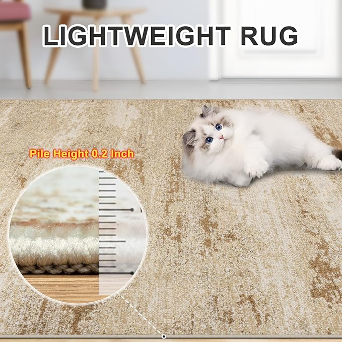 6x9 Area Rugs for Living Room - Washable Rug Modern Abstract Soft Large Neutral Non-Slip Carpet Indoor Floor Stain Resistant Thin Carpets for Bedroom Dining Room Farmhouse Nursery Home Office Beige