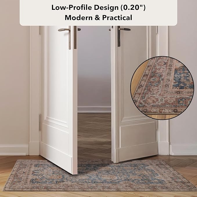 Kuden 3x5 Small Rug, Machine Washable, Non-Slip Backing, Vintage Style, Soft, Low Pile, Area Rugs for Entryway Kitchen Indoor Entrance