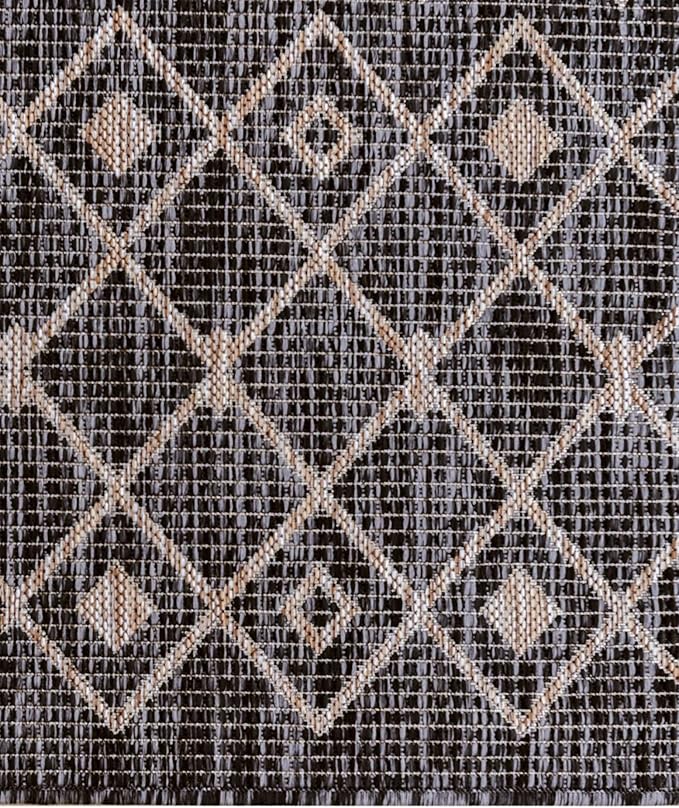 Unique Loom Outdoor Trellis Collection Area Rug - Tribal Trellis (13' Square, Charcoal Gray/ Natural)