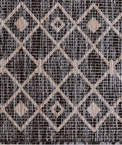 Unique Loom Outdoor Trellis Collection Area Rug - Tribal Trellis (13' Square, Charcoal Gray/ Natural)