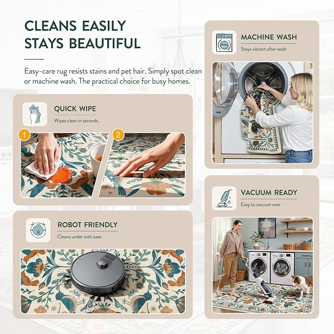 Moynesa Area Rugs 9x12 Retro Home Decor, Modern Bohemian Farmhouse Floral Bird Print Pattern Medallion Carpet for Large Living Room Bedroom Dining Room,Floor Protection Non-Slip Washable