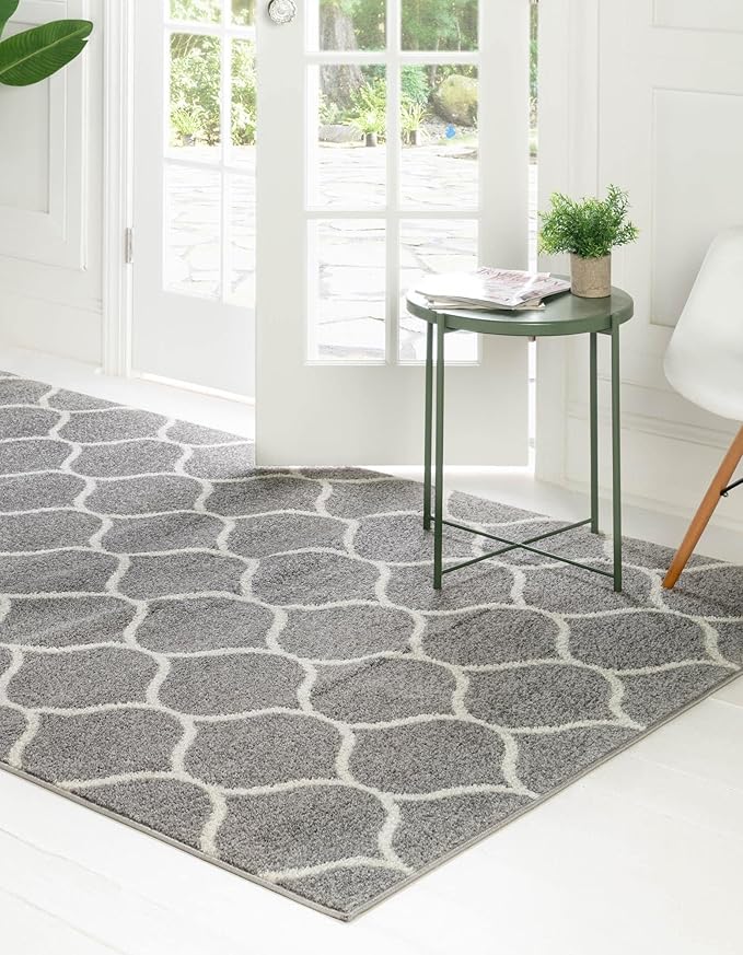 Rugs.com Lattice Frieze Collection Rug – 6' x 9' Light Gray Medium Rug Perfect for Living Rooms, Large Dining Rooms, Open Floorplans
