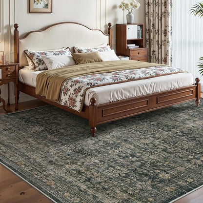 MontVoo-Vintage Area Rug 5X7 Green Rugs for Living Room-Soft Distressed Printed Rugs for Bedroom-Non Slip Carpet-Machine Washable Rug for Dining Room Living Room Bedside Office