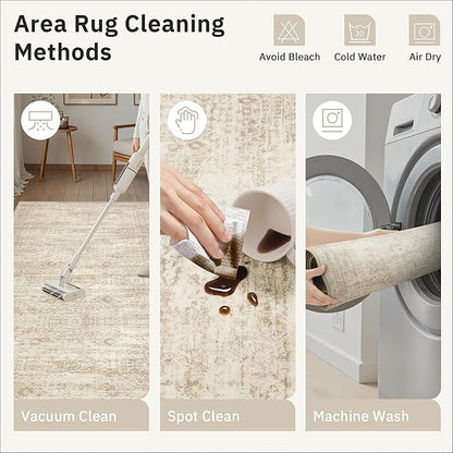 Runner Rug 2'x10' Washable Non-Slip Runner Rugs for Kitchen Bathroom Laundry Room Beige Vintage Floor Carpet Runners for Hallway Entryway