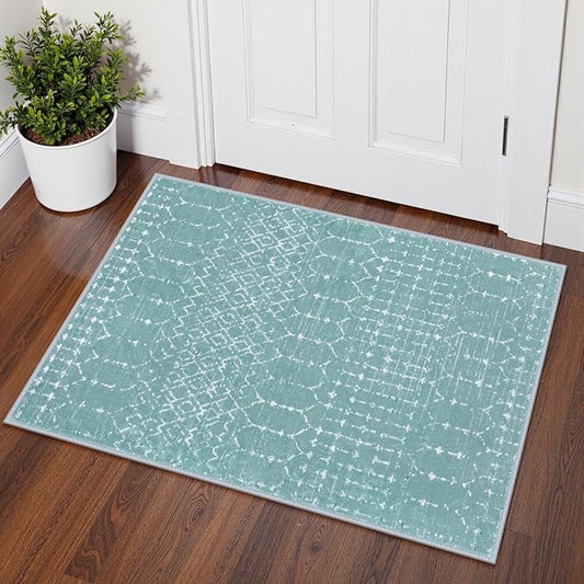 Lahome Moroccan Entry Rugs for Inside House 2x3 Non-Slip Washable Front Indoor Door Mat Entrance Rubber Backing Untra-Thin Small Kitchen Rug, Geometric Print Inside Doorway Rug for Bathroom Sink
