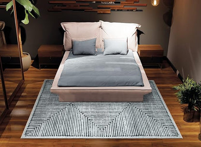 Bloom Rugs Caria Washable Non-Slip 5x7 Rug - Ivory/Black Striped Area Rug for Living Room, Bedroom, Dining Room, and Kitchen - Exact Size: 5' x 7'