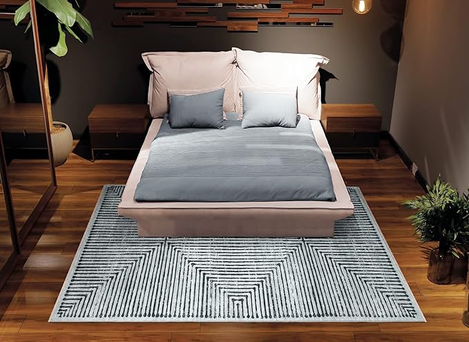 Bloom Rugs Washable Non-Slip 2x3 Rug - Ivory/Black Striped Area Rug for Living Room, Bedroom, Dining Room, and Kitchen - Exact Size: 2' x 3'