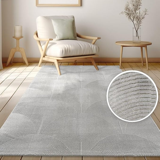 Paco Home Modern Area Rug with Minimalist Arched Lines in Neutral Grey, Size: 6'7" x 9'2"
