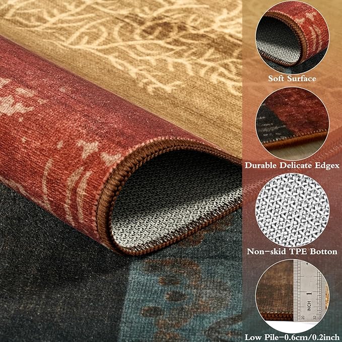 DweIke Washable Area Rugs for Living Room, 4x6 Soft Bedroom Rugs, Geometric Print Non-Slip Modern Rug, Stain Resistant Throw Carpets for Office Nursery Dining Room Home Dorm Decor, Colorful