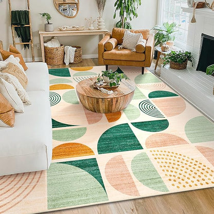 MUJOO Green Washable Rugs 8x10,Boho Area Rugs for Living Room Bedroom,Large Throw Floor Carpet Non Slip Soft Modern Abstract Sage Green