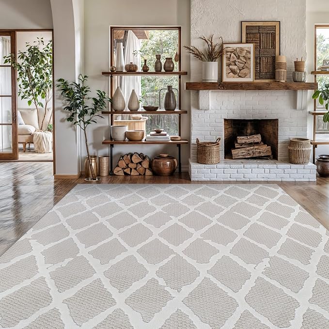 Modern Indoor Rug Diamond 8x10 Area Rugs for Living Room Luxury Kitchen Bedroom Durable Soft Geometric Durable Low and High Pile Stain Resistant Non Shedding Area Carpet 8x10