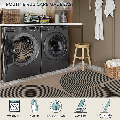 Lahome Modern Rainbow Easy Jute Office Rug, Outdoor Patio Rug 4x6 for Living Room Washable Carpet for Bedroom, Farmhouse Contemporary Non Slip Non Shedding Black Carpet for Backyard