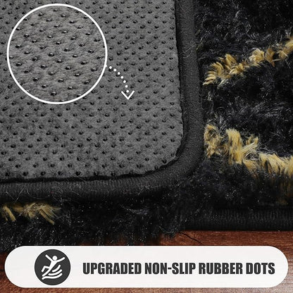 ONASAR Area Rugs for Bedroom Living Room, Washable 4x6 Fluffy Black and Gold Throw Rug, Shaggy Geometric Floor Mat for Home Decor, Soft Plush Carpet for Kids Teen Playroom Dorm Classroom Office
