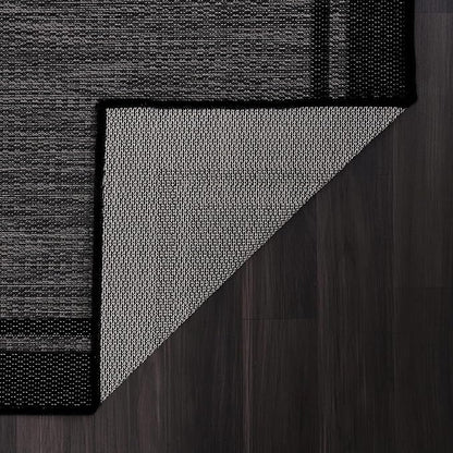 CAMILSON Indoor Outdoor Rug, 6x9 Bordered Dark Grey Black Modern Area Rugs for Indoor and Outdoor Patios, Kitchen and Hallway Mats, Washable Porch Deck Outside Carpet (Bordered Black, 6 x 9)