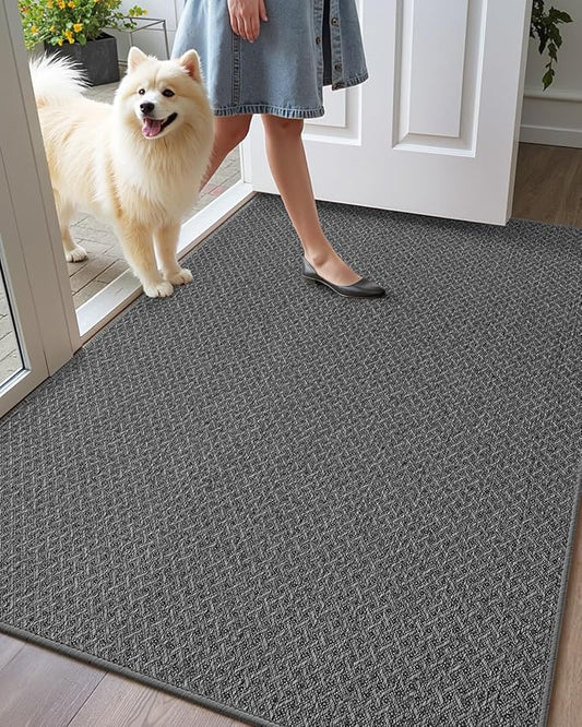 Color&Geometry Ultra Thin Indoor Door Mat Non Slip Rubber Backed Dirt Trapper 48"x72"(Rolled-up NO Creases), Rugs for Entryway, Front Door Mat Indoor Washable Low-Profile Entry Mat, Grey
