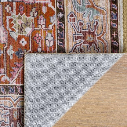 Runner Rug 2×6, Machine Washable Non-Slip Vintage Area Rug, Low Pile, Indoor Carpet Printed Floral Rugs for Living Room, Entryway, Kitchen, Bedroom, Rust Brown