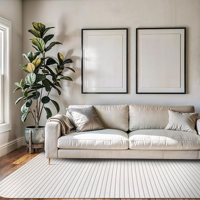 Beverly Rug Modern Geometric Area Rug 8x10 Low-High Pile Durable Soft Abstract Striped Indoor Rugs for Living Dining Room Office Stain Resistant Non Shedding Casual Indoor Carpet Beige White 8 x 10