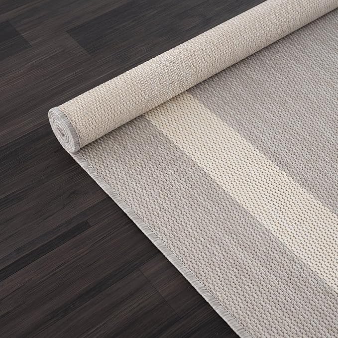 CAMILSON Outdoor Rug 9x12,Large Modern Outside Rugs for Patios Porches Waterproof Durable Washable Non-Shedding, Easy-to-Clean Indoor Outdoor Area Carpet (9 x 12, Bordered - Gray/White)