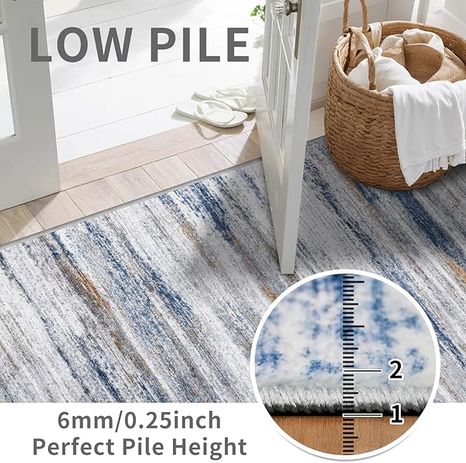Washable Hallway Runner Rug for Home: Extra Long Runners for Entryway Living Room Dining Room - Stain and Water Resistant Rugs with Non-Slip Backing - Soft Low-Pile Carpet 2'6''x14' Navy Grey