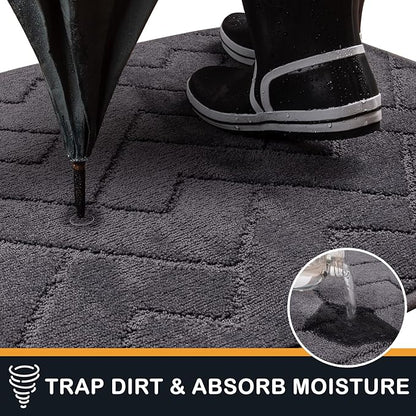 PURRUGS Dirt Trapping Door Mat 32" x 47", Non-Slip Machine Washable Entry Rug, Shoe Scraper, Dog Doormat, Super Absorbent Welcome Mat for Front & Back Door, Muddy Wet Shoes & Paws, Grey