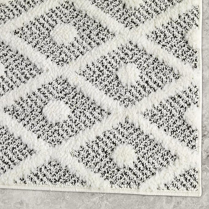 Antep Rugs Palafito 2x5 Geometric Shag Diamond High-Low Pile Textured Indoor Area Rug (Gray, 2' x 5')