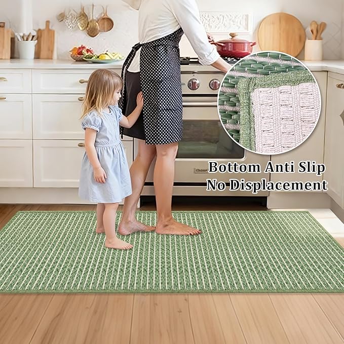 Braided Bathroom Runner Rug,Super Absorbent 24"x48" Non Slip Bath Mats for Bathroom,Boho Runner Rugs for Hallyways,Kitchen,Bedroom,Washable Soft Shower Sink Mat,Sage Green