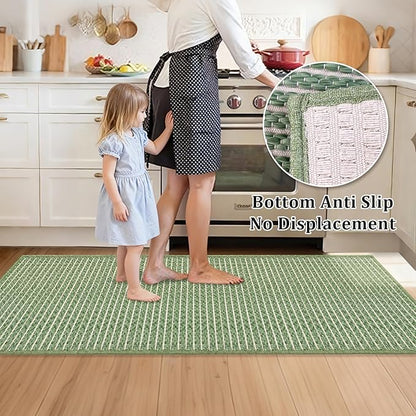 Braided Bathroom Runner Rug,Super Absorbent 24"x48" Non Slip Bath Mats for Bathroom,Boho Runner Rugs for Hallyways,Kitchen,Bedroom,Washable Soft Shower Sink Mat,Sage Green