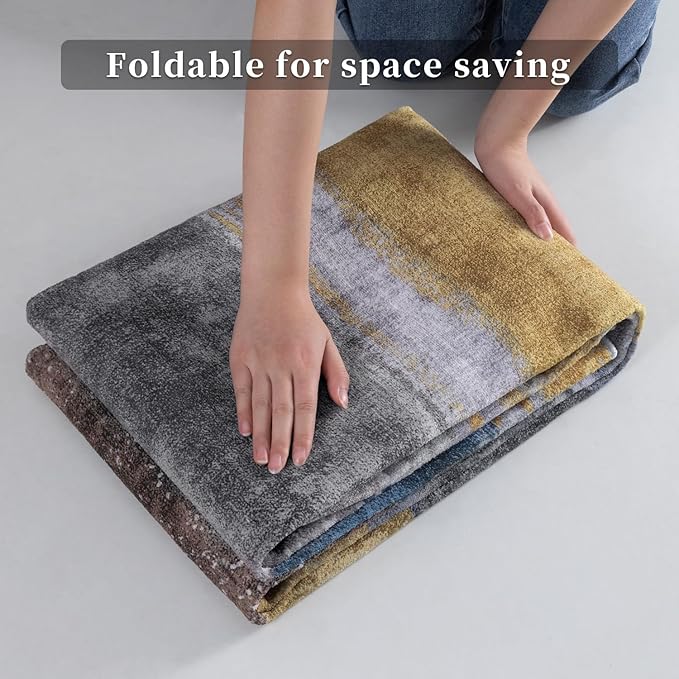 Ciicool Modern Abstract Rug for Living Room, 5'x7' Machine Washable Area Rug Non-Slip Rug, Low-Pile Contemporary Indoor Dining Floor Carpet for Bedroom Office Under Table Home Decor Yellow Blue Gray